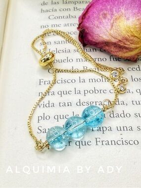 MINIMALIST Gold Bracelet with Aqua Blue QUARTZ Beads